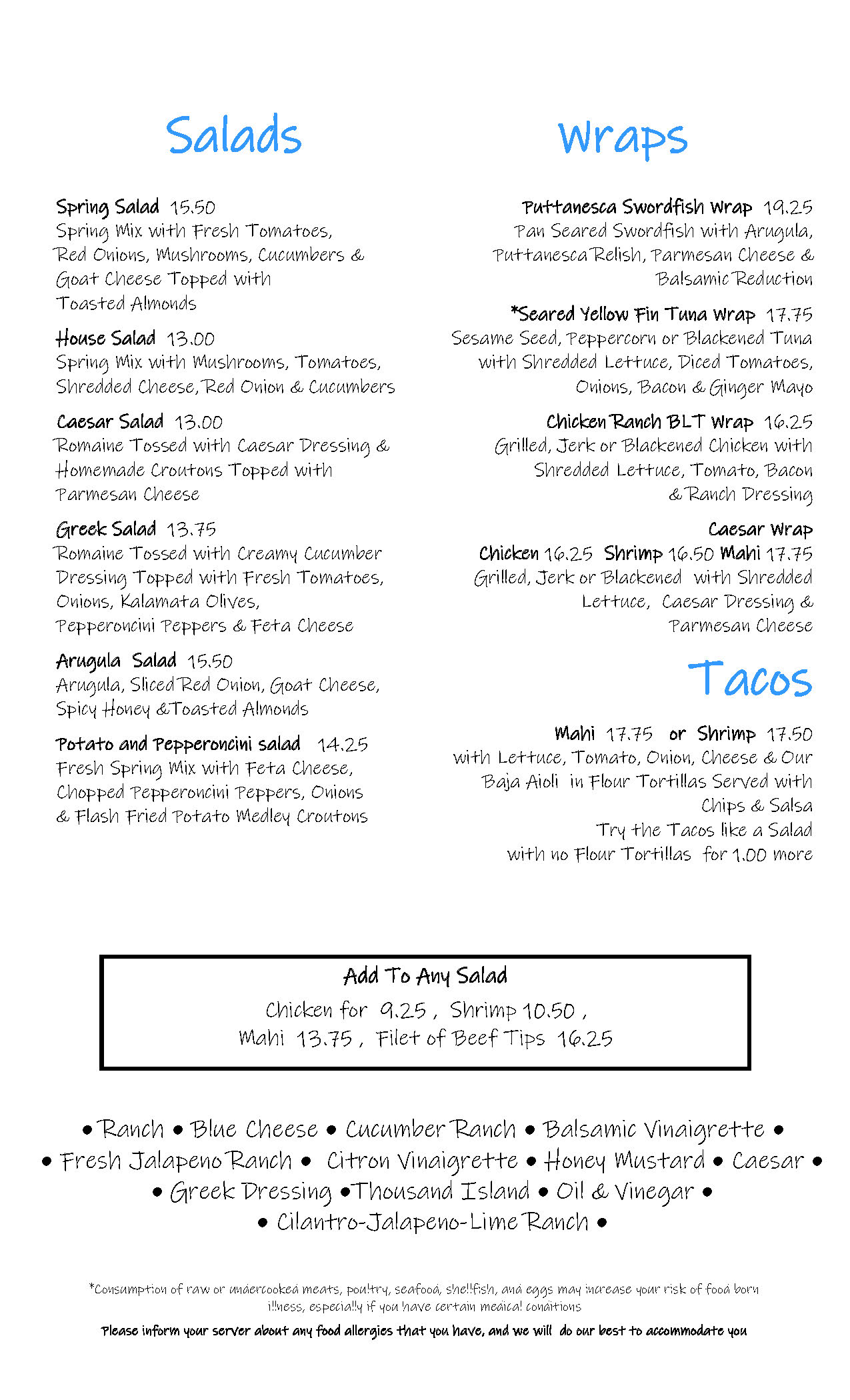 Ichabods Dockside menu Updated 12-8-25 Salads and Wraps