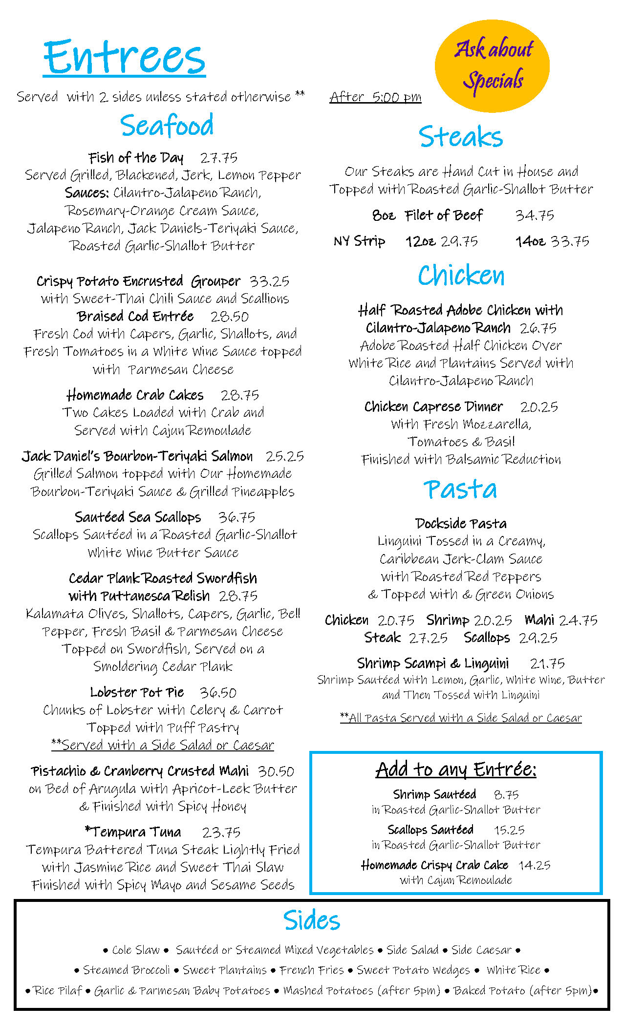 Ichabods Dockside menu Updated 12-8-25 Entrees